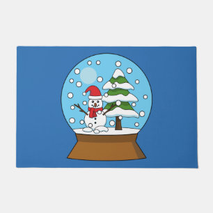 Snow Globe with Snowman and Pine Tree Doormat