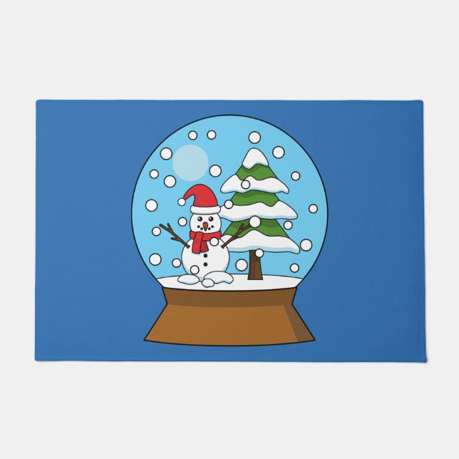 Snow Globe with Snowman and Pine Tree Doormat (Front)