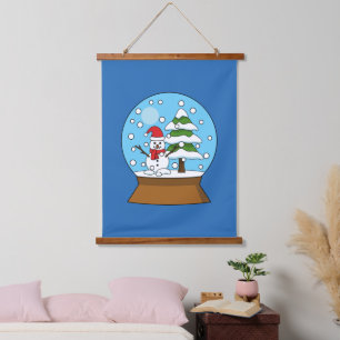 Snow Globe with Snowman and Pine Tree Hanging Tapestry