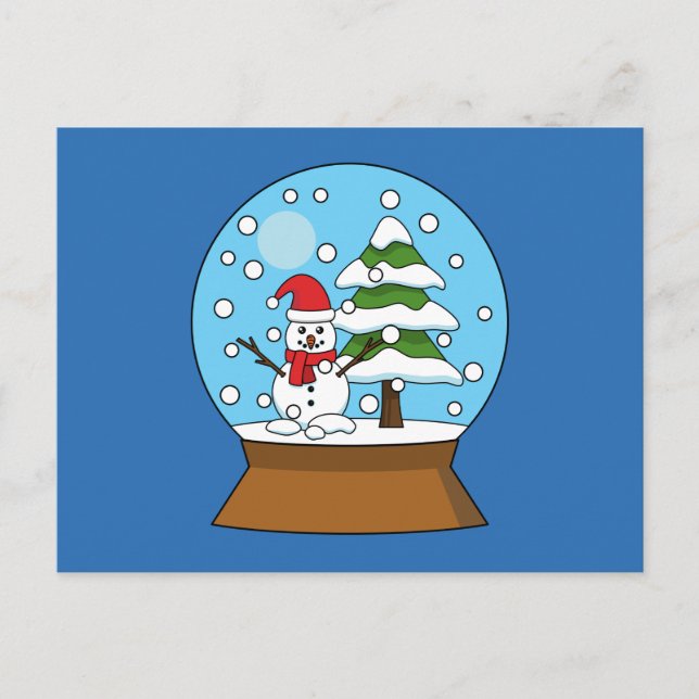 Snow Globe with Snowman and Pine Tree Holiday Postcard (Front)