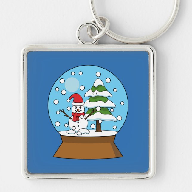 Snow Globe with Snowman and Pine Tree Key Ring (Front)