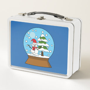 Snow Globe with Snowman and Pine Tree Metal Lunch Box