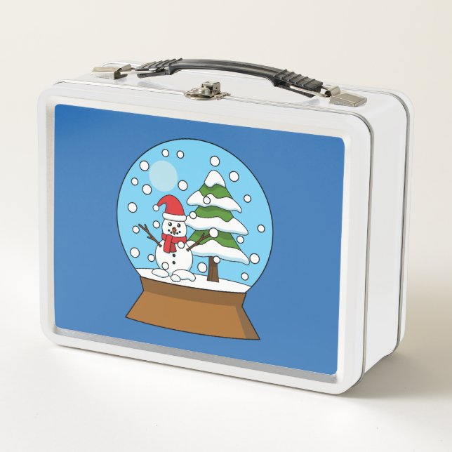 Snow Globe with Snowman and Pine Tree Metal Lunch Box (Front)
