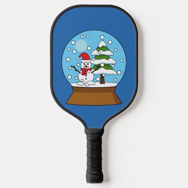 Snow Globe with Snowman and Pine Tree Pickleball Paddle (Front)