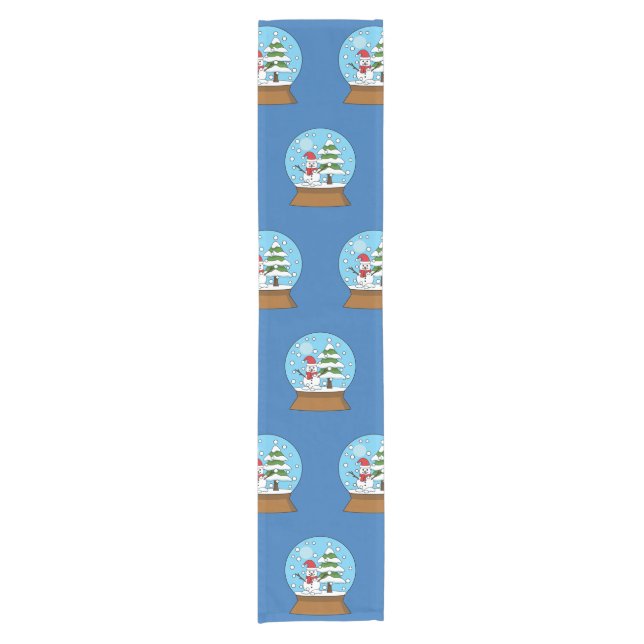 Snow Globe with Snowman and Pine Tree Short Table Runner (Front)