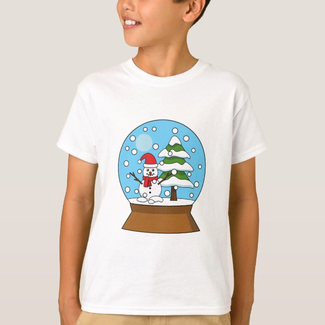 Snow Globe with Snowman and Pine Tree T-Shirt (Front)
