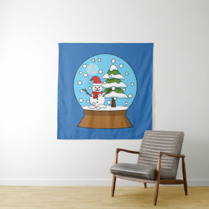 Snow Globe with Snowman and Pine Tree Tapestry