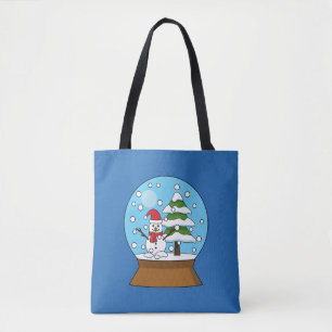 Snow Globe with Snowman and Pine Tree Tote Bag