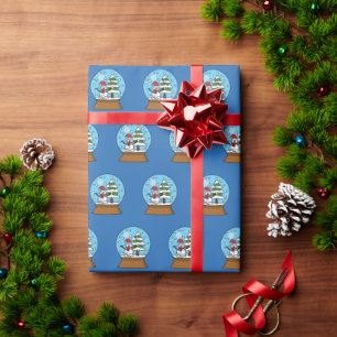 Snow Globe with Snowman and Pine Tree Wrapping Paper