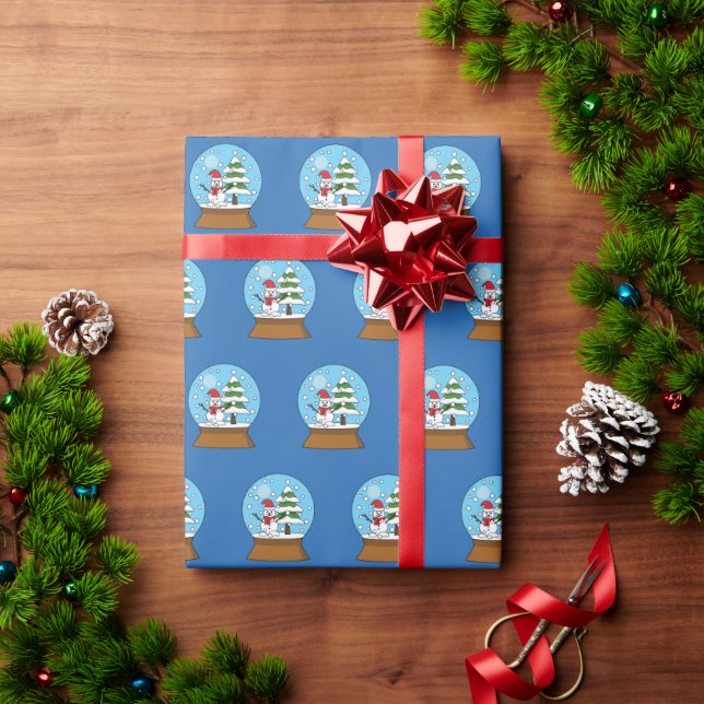 Snow Globe with Snowman and Pine Tree Wrapping Paper (Holiday Gift)