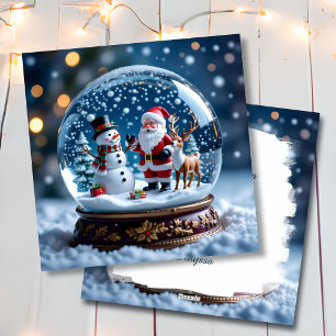 Snow Globe with Snowman and Santa Christmas Holiday Card