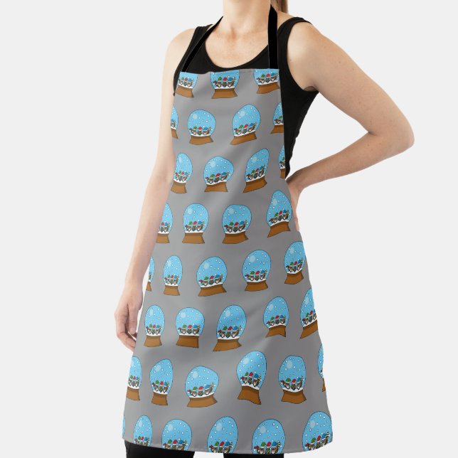 Snow Globe with Three Gnome Owls Apron (Insitu)