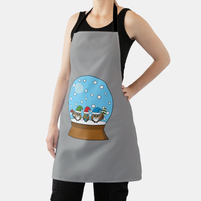 Snow Globe with Three Gnome Owls Apron (Insitu)