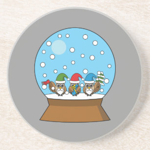 Snow Globe with Three Gnome Owls Coaster