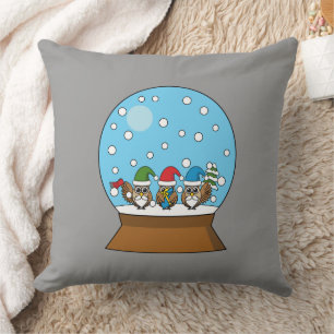 Snow Globe with Three Gnome Owls Cushion