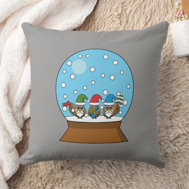 Snow Globe with Three Gnome Owls Cushion (Blanket)