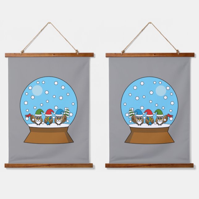 Snow Globe with Three Gnome Owls Hanging Tapestry (Double)