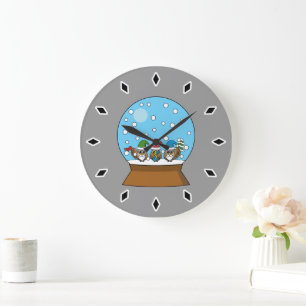 Snow Globe with Three Gnome Owls Large Clock