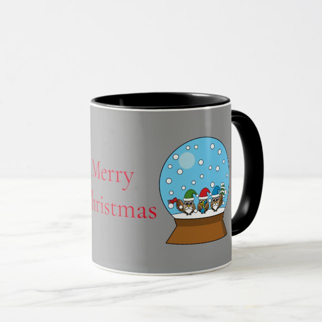 Snow Globe with Three Gnome Owls  Mug (Front Right)