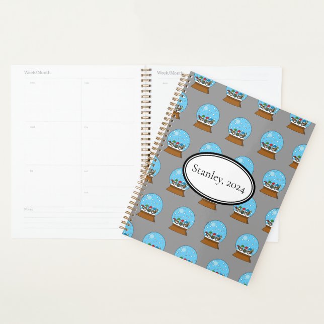 Snow Globe with Three Gnome Owls | Personalise Planner (Display)