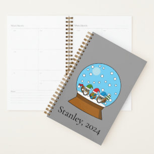 Snow Globe with Three Gnome Owls Personalize Planner