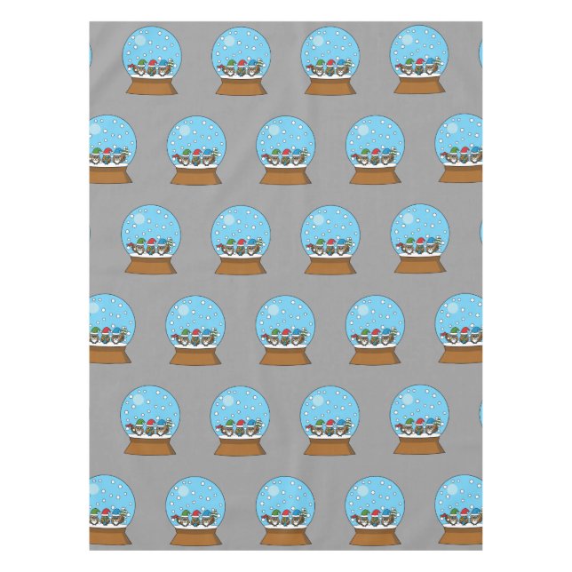 Snow Globe with Three Gnome Owls Tablecloth (Front)