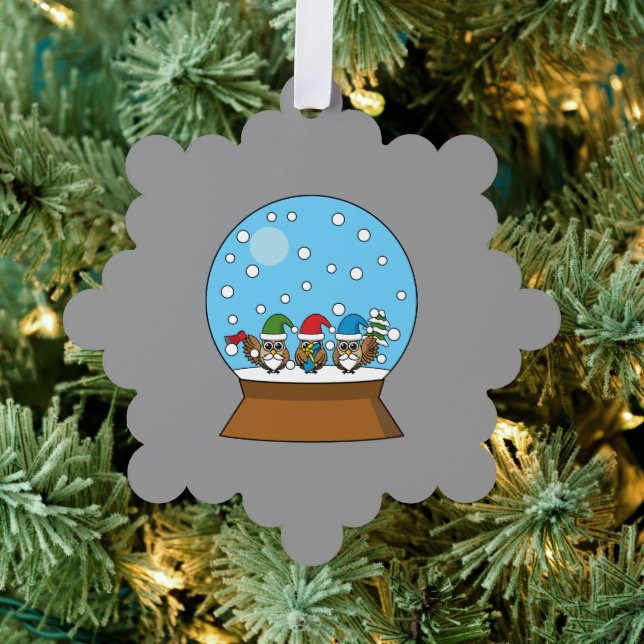 Snow Globe with Three Gnome Owls Tree Decoration Card (Insitu (Tree))