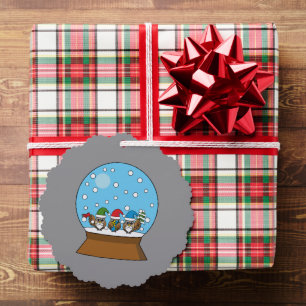 Snow Globe with Three Gnome Owls Tree Decoration Card