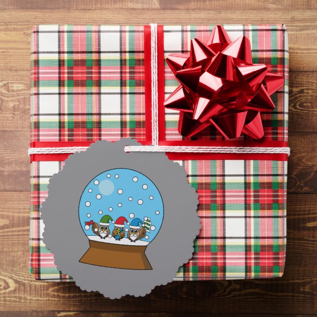 Snow Globe with Three Gnome Owls Tree Decoration Card (Insitu (Gift))