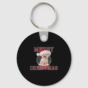 Snow Globe Xmas Maltese Dog Christmas Key Ring