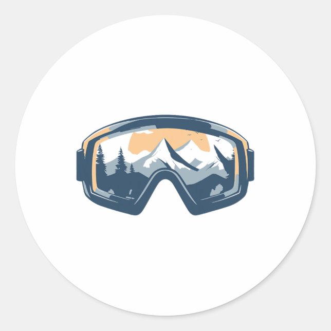 Snow Goggles Mountain Reflection Winter Skiing Sno Classic Round Sticker (Front)
