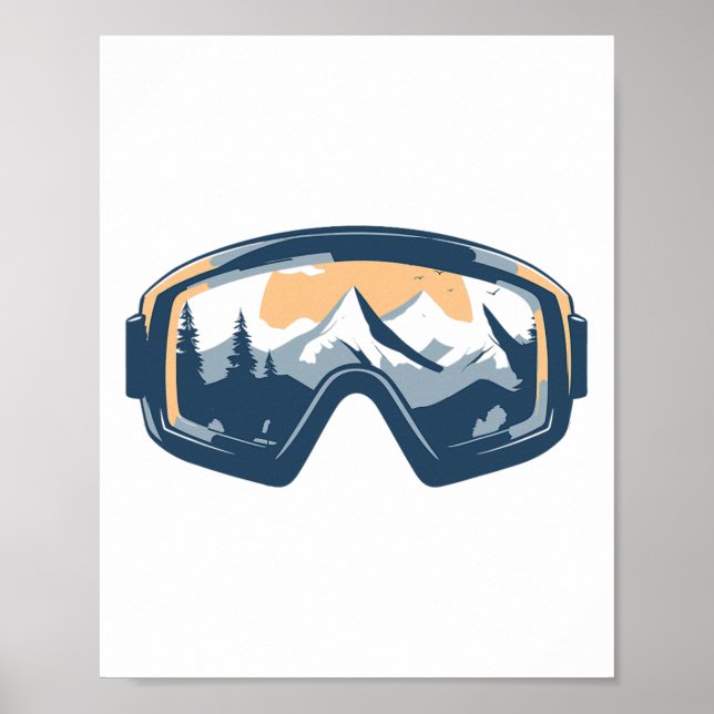 Snow Goggles Mountain Reflection Winter Skiing Sno Poster (Front)