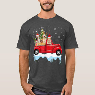 Snow Golden Retriever Riding Red Truck Xmas Merry  T-Shirt