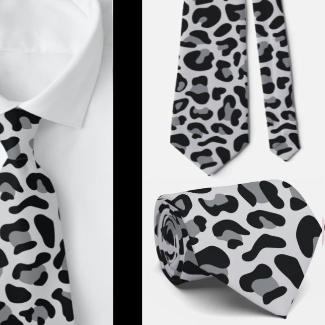 Snow Grey Leopard Print Groomsmen Punk Weddings Tie (Creator Uploaded)