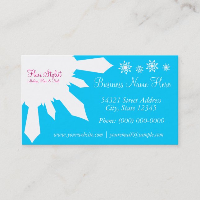 Snow Hair Stylist Snowflake Patter Business Cards (Front)