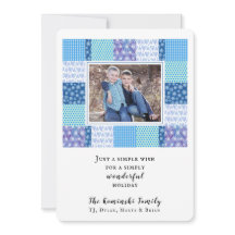 Snow Hearts Blue Quilt Winter Holiday Photo Card
