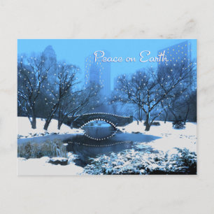 Snow & Holiday Lights in Central Park Peace Postcard