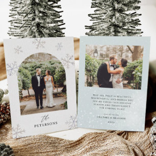 Snow Holiday Newlyweds Arched Photo Christmas