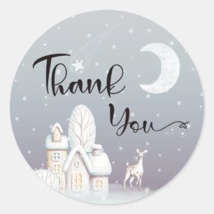 Snow house baby shower thank you  classic round sticker