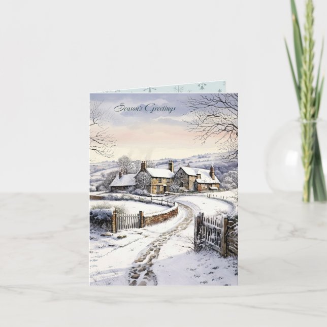Snow House Country Landscape Christmas Card (Front)