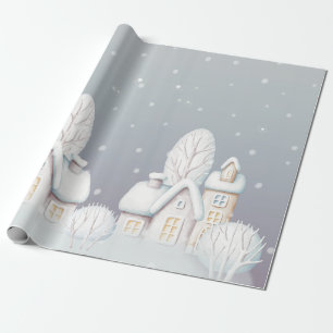 Snow house grey purple wrapping paper