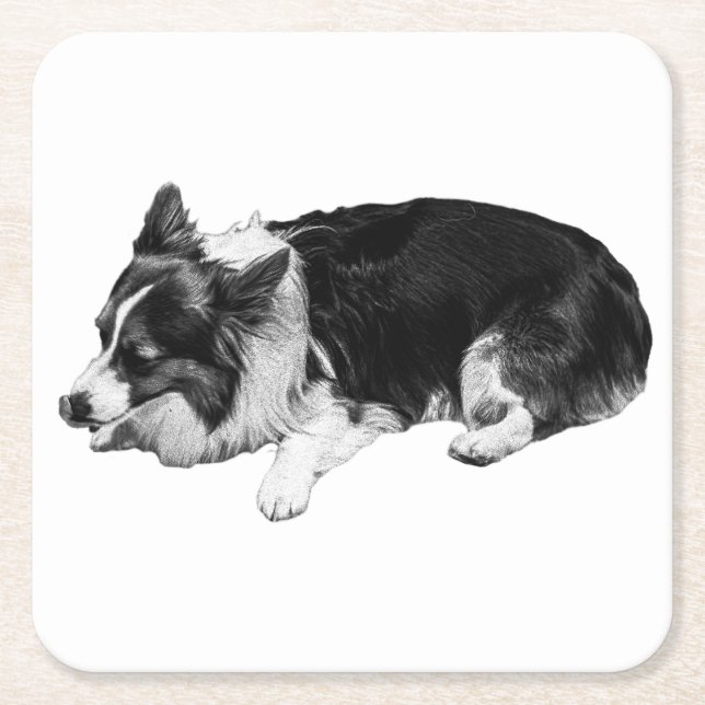 snow hush rest, corgi square paper coaster (Front)