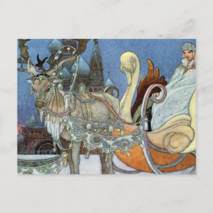 Snow Ice Queen Russian Princess Reindeer Postcard
