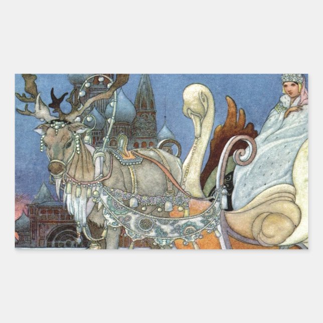 Snow Ice Queen Russian Princess Reindeer Rectangular Sticker (Front)