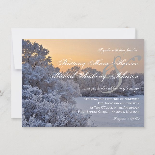 Snow Ice Trees Sunset Winter Wedding Invitations (Front)