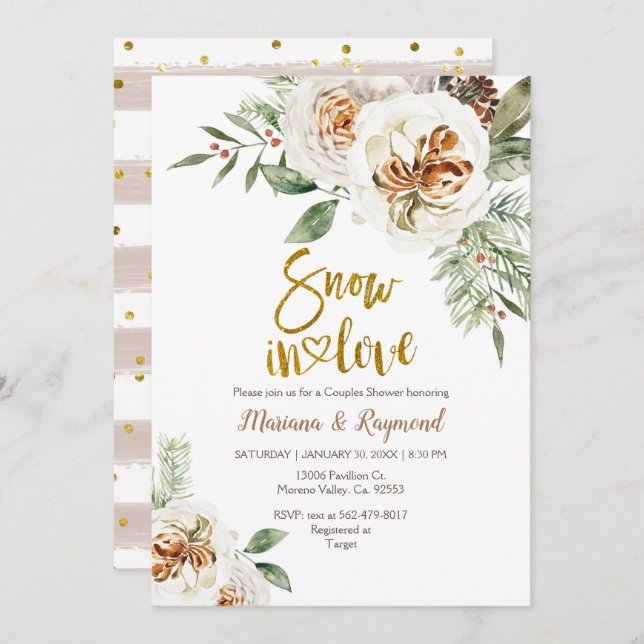 Snow In Love Creamy White Floral Couples Shower Invitation (Front/Back)