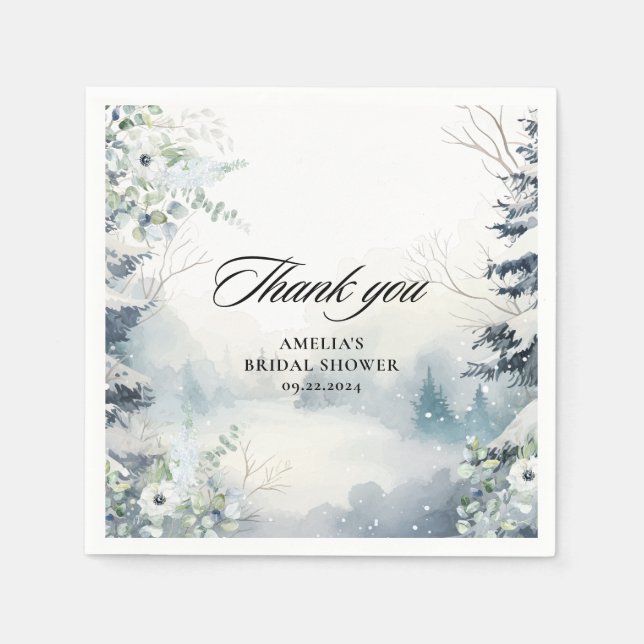 Snow in love dusty blue Winter Bridal Shower  Napkin (Front)