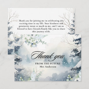 Snow in love dusty blue Winter Bridal Shower  Thank You Card