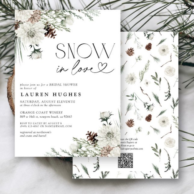 Snow in Love Evergreen QR Bridal Shower invitation (Creator Uploaded)