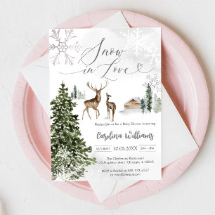 Snow In Love Forest Deer Baby Shower Invitation